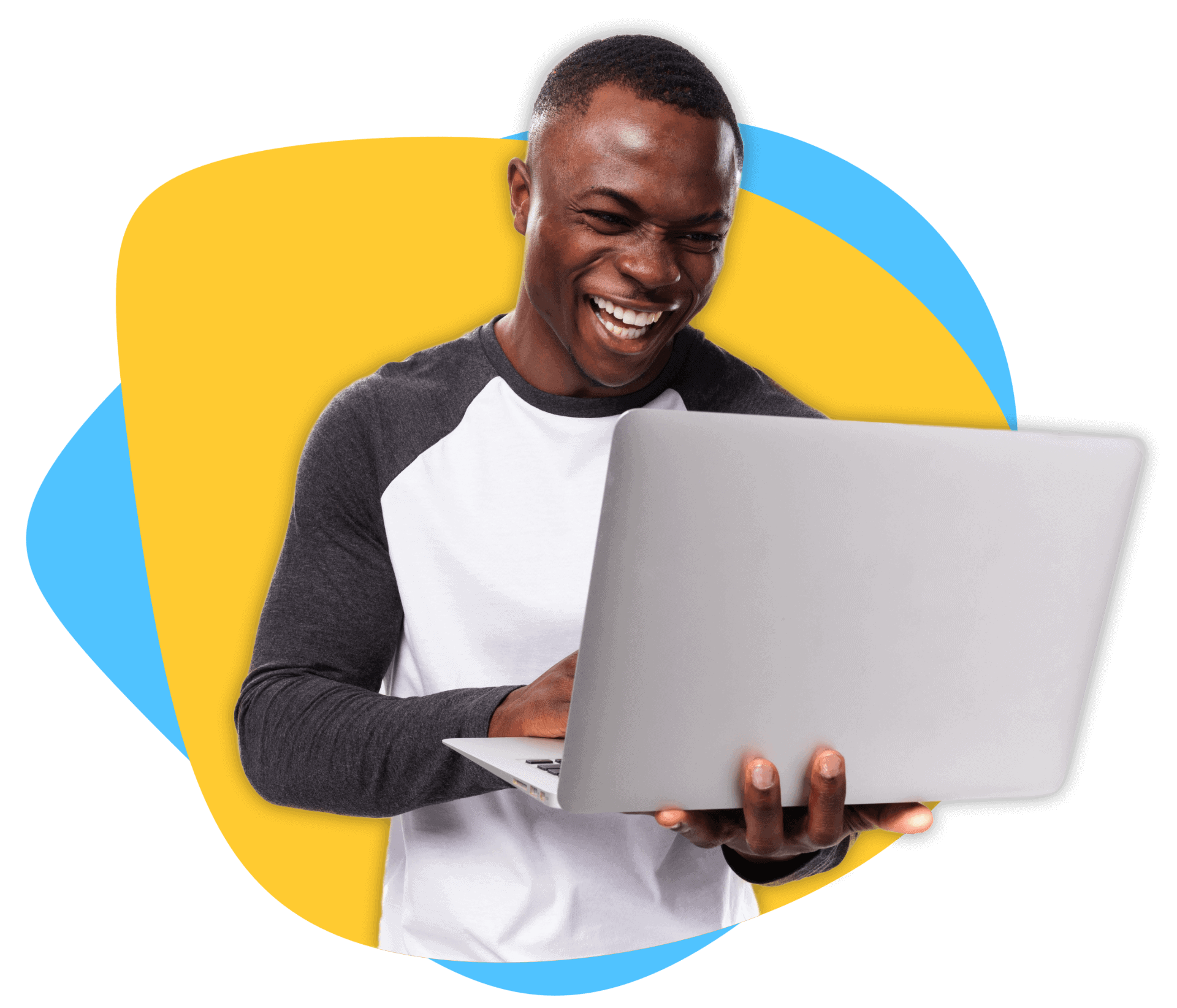 happy man with laptop